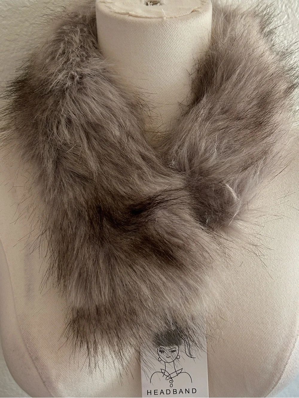 SURELL Faux Fur Headband/Scarf, Greys, NEW with tags